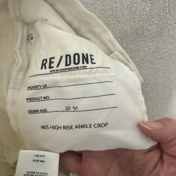 ReDone Women's‎ 90s High Rise Ankle Crop Button Fly Denim Jeans 24 White Raw Hem - Picture 5 of 11